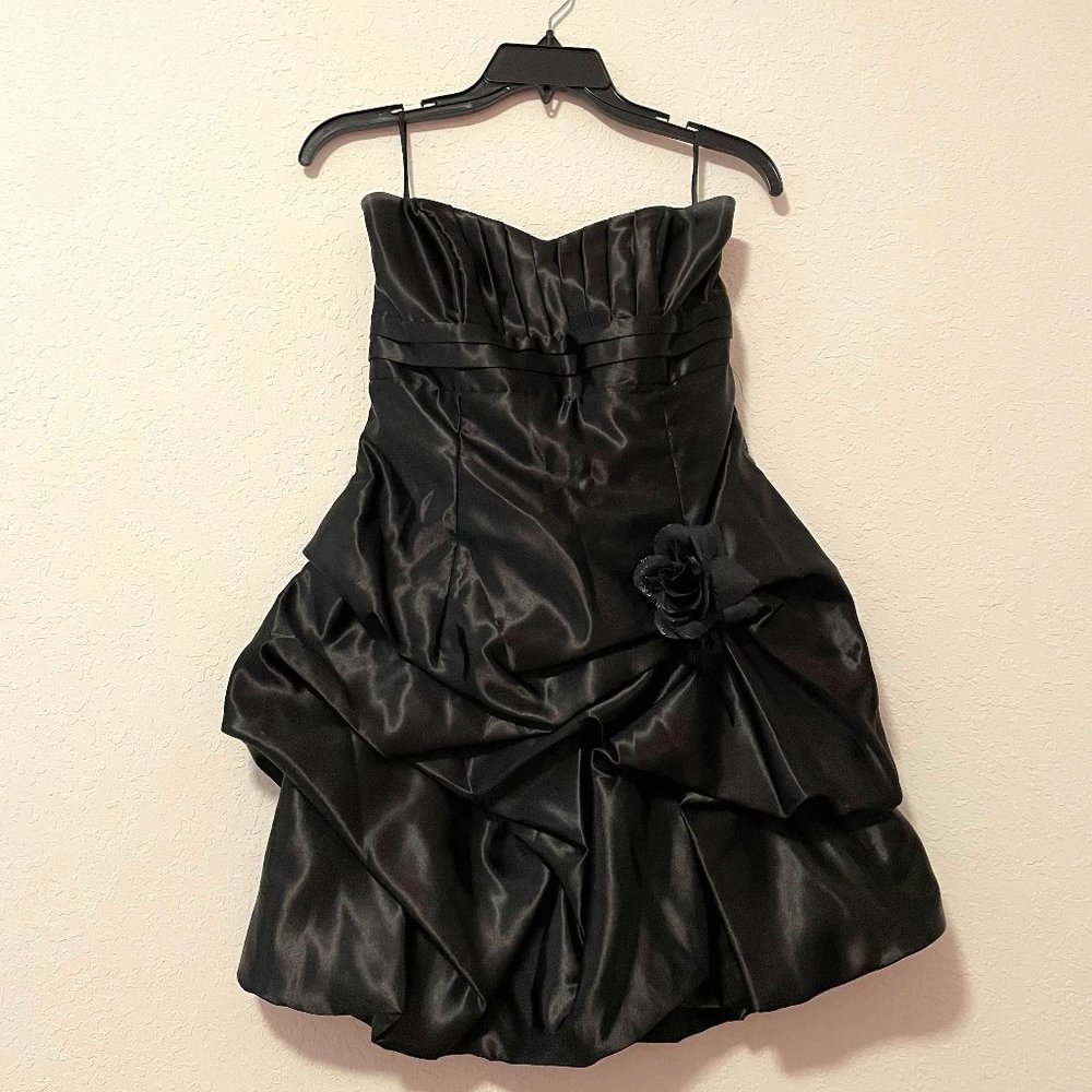 Jessica McClintock black strapless draped dress